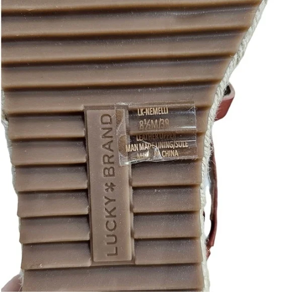 Lucky Brand Espadrille Sandals Womens Brown Leather Size 8.5 Boho Prairie Wedge - Picture 12 of 13